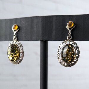 Sterling Silver Amber Dangle Earrings